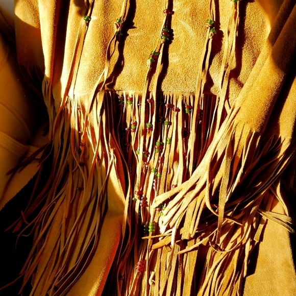 Handmade, Beaded, Caramel Suede Poncho. Orig. Owner. Woodstock Era. - Picture 2 of 4